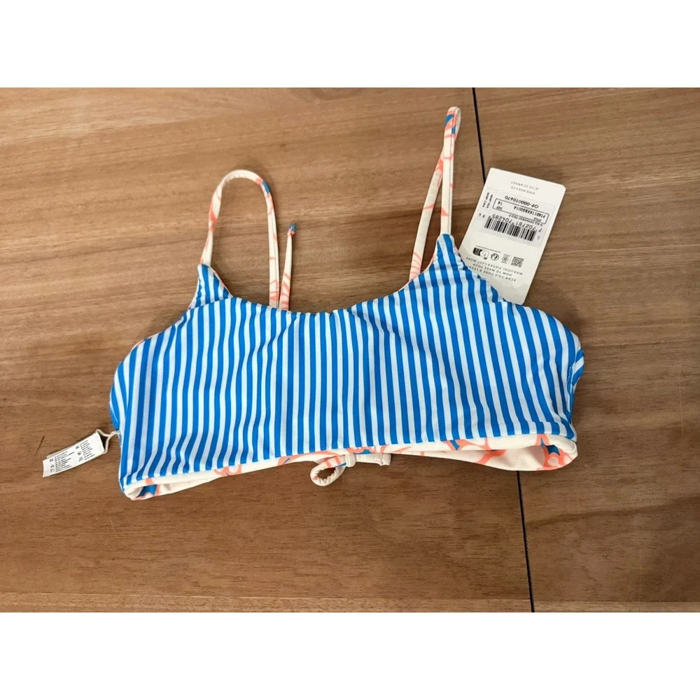 Maaji Reversible Bikini Top Girls Size 14 Floral Stripe Swim Top NWT MSRP $58